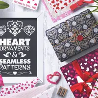 Сердца: украшения и бесшовные векторные шаблоны