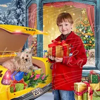 Коллаж "У такси с подарками"