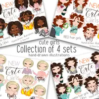 Большой набор Милых рисованных девочек