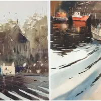 Город после дождя и Вода в акварели