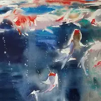 Карпы и дельфины акварелью