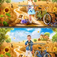 Детский летний коллаж для фото - Пшеничное поле