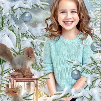 Детский новогодний шаблон в PSD "Новый год, белки и голубые шары"