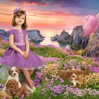 Детский весенний фотошаблон "Цветы на скалах"