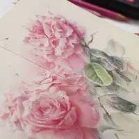 Розы цветными карандашами и в смешанной технике