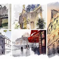 Архитектурный эскиз акварелью и тушью