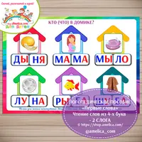 Слоговые домики — первые слова. Чтение слов из 4-х букв из 2-х открытых слогов