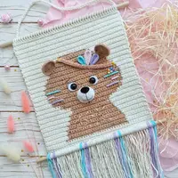 МК по вязанию настенного панно Мишка-индеец