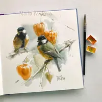 Птицы акварелью