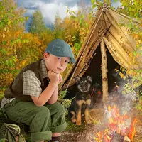 Осенний фотошаблон в PSD "Осень костер"