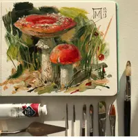 Грибы. Этюд маслом