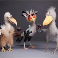 Птички: Фламинго, Венценосный журавль, Секретарь, Пеликан