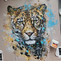 Роспись по ткани: Волки и леопард