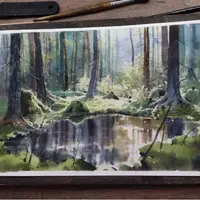 Лес акварелью