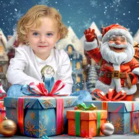 Детский новогодний фотошаблон Подарки Дед Мороз