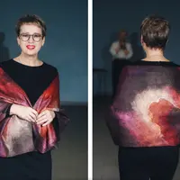 Палантин в авторской технике акварельных волокон Флюид-арт