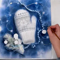 Новогодние зимние мотивы акварелью