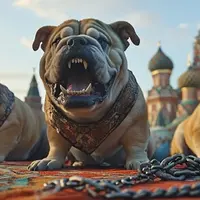 Бульдоги выбираются из-под ковра