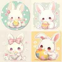 Midjourney промпты для созданий милых кавайных пасхальных стикеров