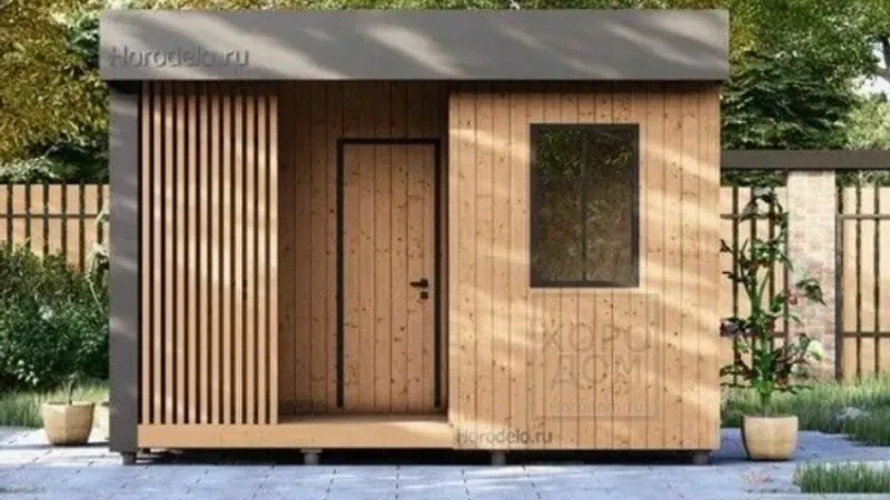 Проект каркасного туалета 2,5х4,2 м. с душем и хозблоком