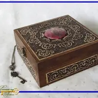 Берестяная шкатулка и короб для чайных пакетиков "Анютины глазки"