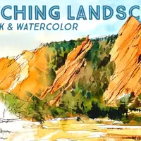 Пейзажные зарисовки ручкой, чернилами и акварелью